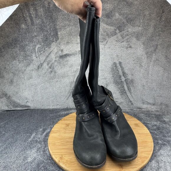 UGG Boots Womens Size 8.5 Black Leather Harness Riding Tall Zip Studded Buckle - Picture 5 of 9